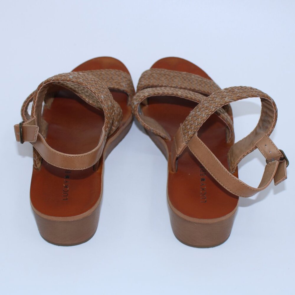 Lucky Brand Women's Brown Woven Strap Low Wedge Open Toe Sandals 6.5M - Picture 3 of 10